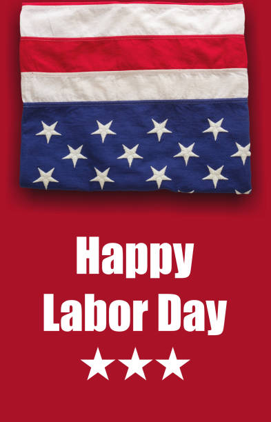 istock Happy Labor Day text and USA flag on red color background 1266051243