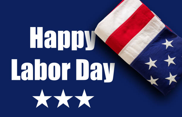 istock Happy Labor Day text and USA flag on red color background 1266051253