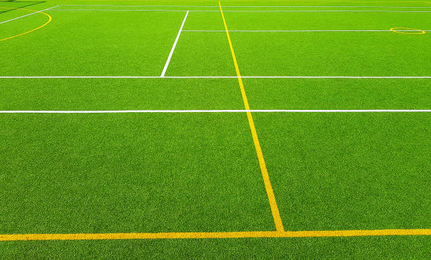 multi-purpose sports field made of synthetic turf - soccer soccer field artificial turf man made material imagens e fotografias de stock