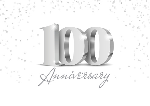 Anniversary 100. Silver 3d numbers. 100th anniversary celebration poster template. Vector illustration