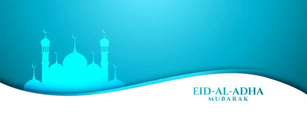 Vector illustration of traditional eid al adha bakrid festival blue banner