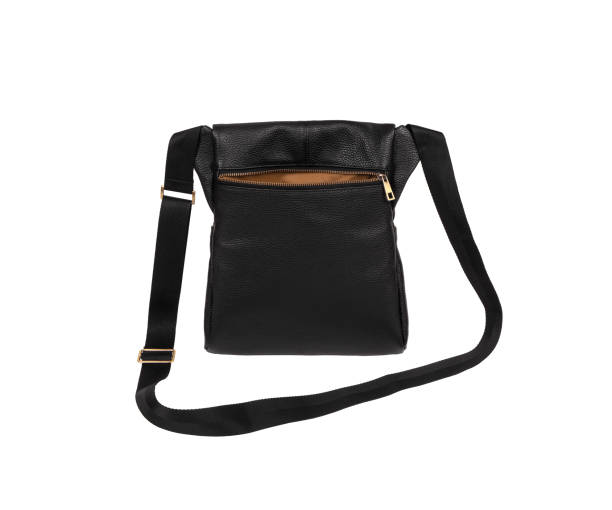 istock Small leather mens shoulder bag isolate on a white background. Bag with zip closure. 1266062928