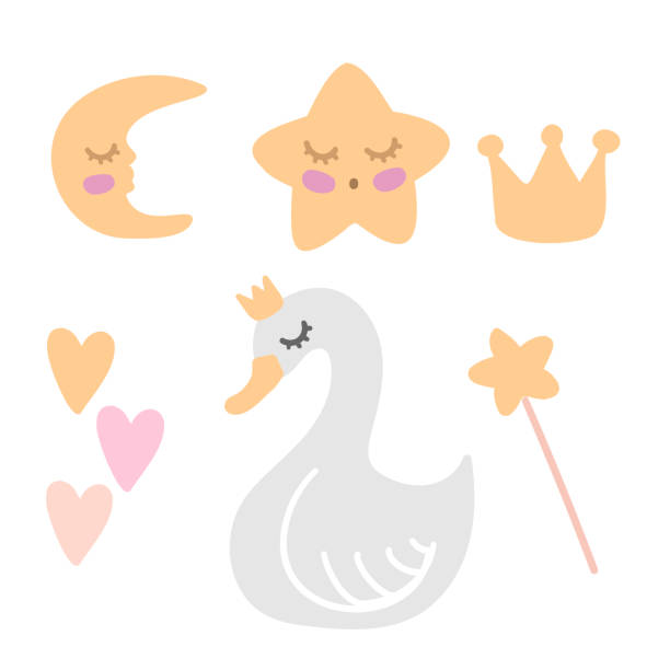 王冠の中で眠っている白鳥 - swan princess cartoon crown点のイラスト素材／クリップアート素材／マンガ素材／アイコン素材