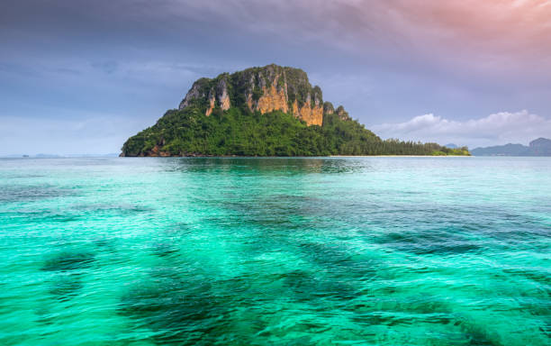 Andaman sea  island  with morning sun lighting. Andaman sea  island  with morning sun low lighting and dark shadow. andaman sea stock pictures, royalty-free photos & images