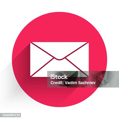 istock White Envelope icon isolated with long shadow. Email message letter symbol. Red circle button. Vector Illustration 1266085233