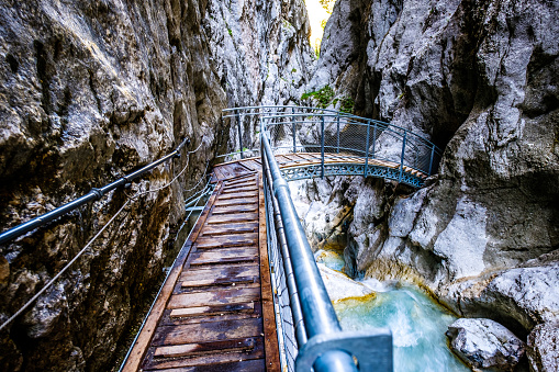 famous hoellental canyon near zugspitze mountain in bavaria - germany