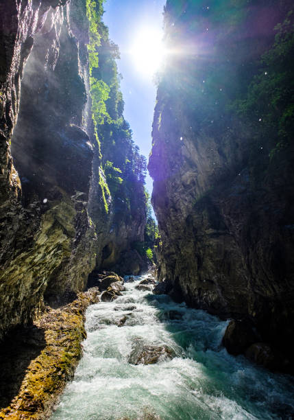 famous partnachklamm gorge in garmisch-partenkirchen - bavaria - eyes narrowed imagens e fotografias de stock