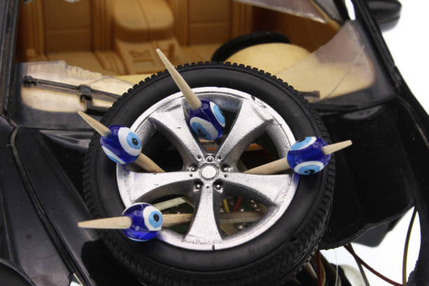 istock The wheel of a crashed car 1266087981