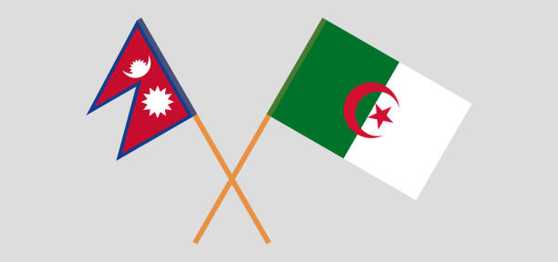Crossed flags of Algeria and Nepal Crossed flags of Algeria and Nepal. Official colors. Correct proportion. Vector illustration kathmandu people stock illustrations