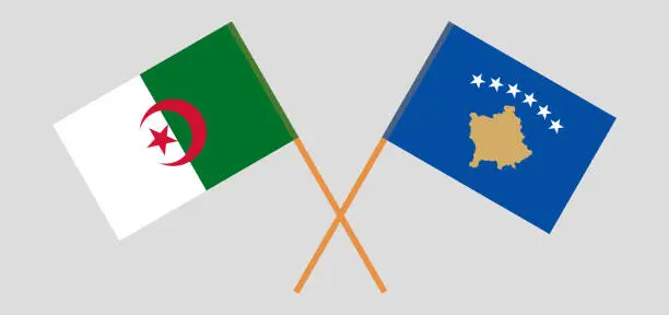 Vector illustration of Crossed flags of Algeria and Kosovo
