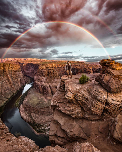 istock man in the grand canyon with rainbow 1266091524