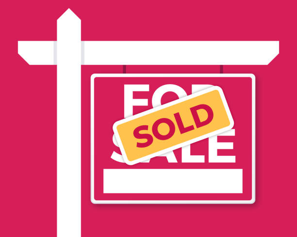 Sold Property Real Estate Sign For Sale and Sold real estate home property for sale concept Real Estate Agent sign illustration. selling stock illustrations