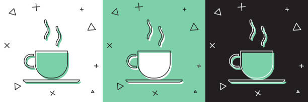 illustrations, cliparts, dessins animés et icônes de définir l’icône de tasse de café isolée sur le fond blanc et vert, noir. tasse de thé. café à boire chaud. illustration vectorielle - black coffee illustrations