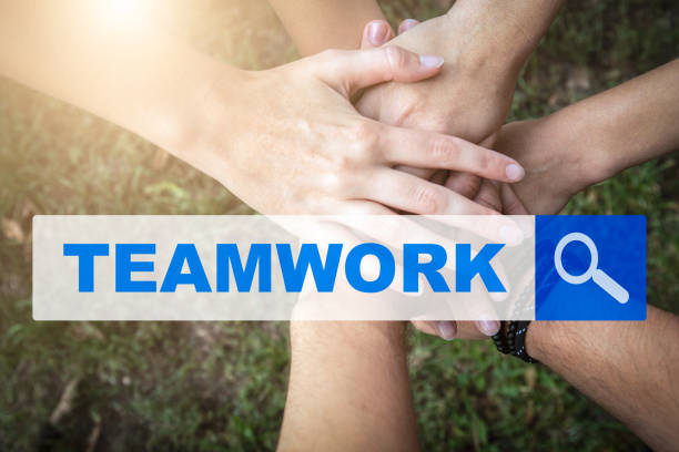 istock TEAMWORK. Searching information on the Internet. People putting their hands together 1266092519