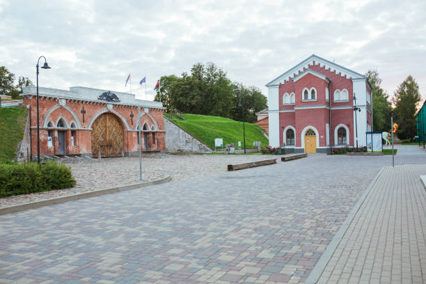 City Daugavpils, Latvia. Old castle and ruins from red brick. Travel photo.11.08.2020