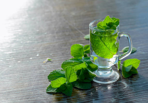 istock Mint tea on a old wooden table in garden. 1266095107