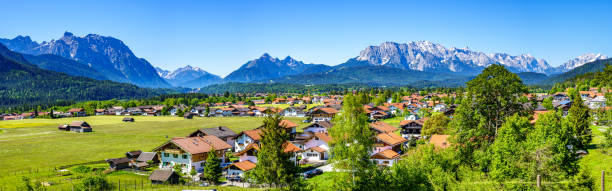 view at wallgau village - bavaria - weiler im allgau stock-fotos und bilder