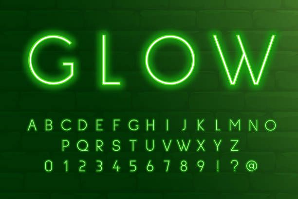 ilustraciones, imágenes clip art, dibujos animados e iconos de stock de neón-luz-3d-alfabeto - luz-fluorescente