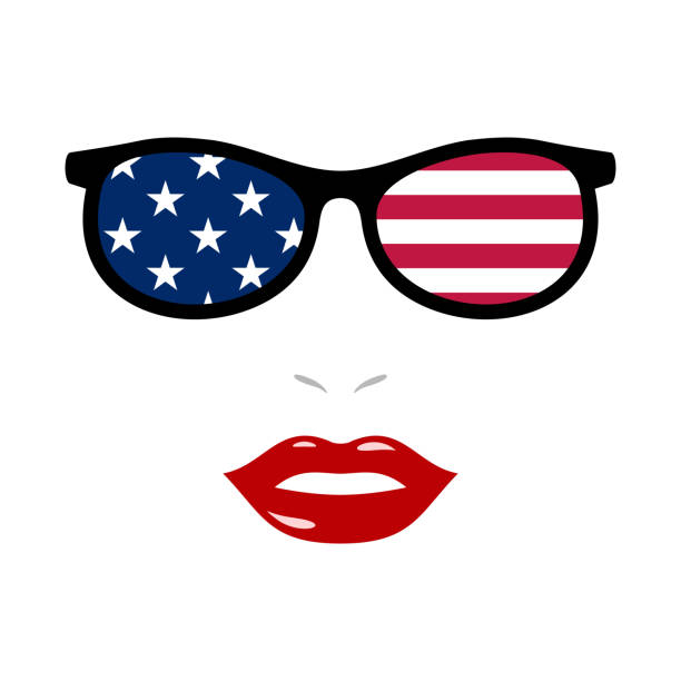 Woman lips and sunglasses with usa flag vector art illustration