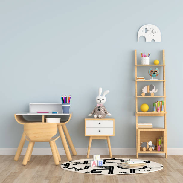 istock Blue child room interior for mockup, 3D rendering 1266103977