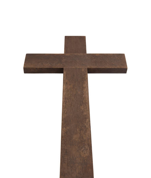 istock Big old wooden cross isolated on white background with clipping path 1266104164