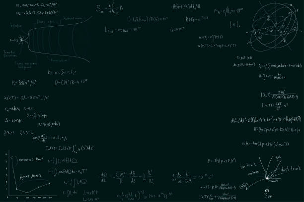 astronomi ve astrofizik, fizik matematik ve astronomi için formüller koyu yeşil tebeşir kurulu. - matematik formülü stock illustrations