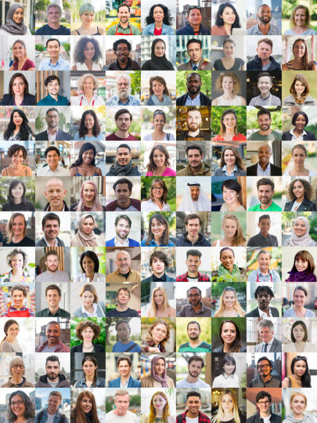 People portraits diversity Vertical collage color image of 108 people with different ethnic and religious backgrounds, in one composition. large group of people photos stock pictures, royalty-free photos & images
