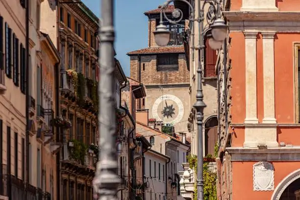 View of Calamaggiore and clock tower in Treviso in Italy
