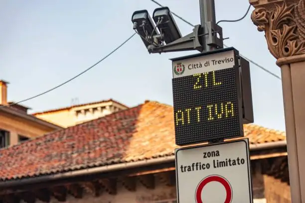 Restricted traffic zone road sign in Italy for the historic center