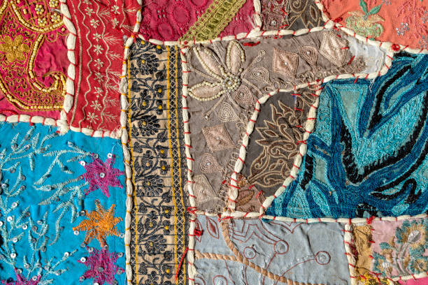 istock Detail old patchwork carpet. Close up, India 1266118019