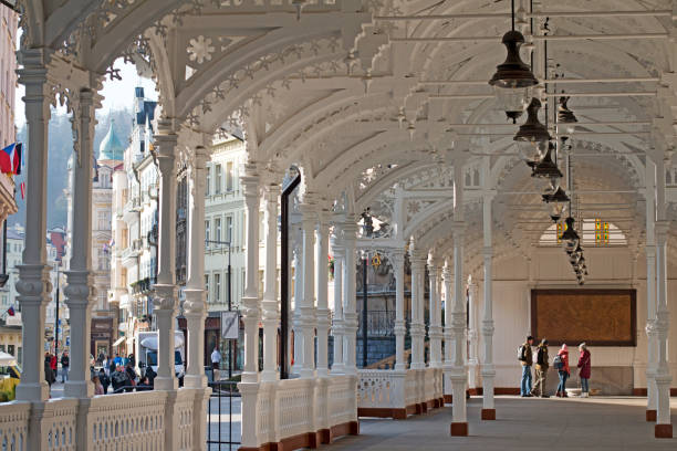 Karlovy Vary Czech Republic Oct 31 2019. Inside view of the building. Built in Swiss style, architect: Ferdinand Fellner and Hermann Helmer. Period of construction: Between 1882 and 1883.