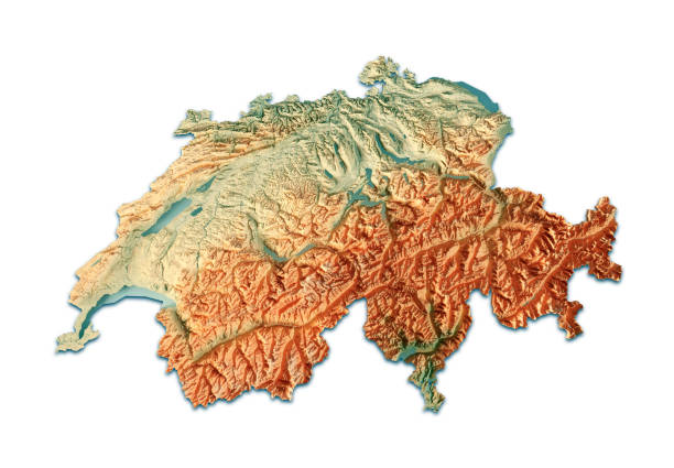 швейцария 3d визуализации топографическая карта на белом - map switzerland cartography mountain стоковые фото и изображения