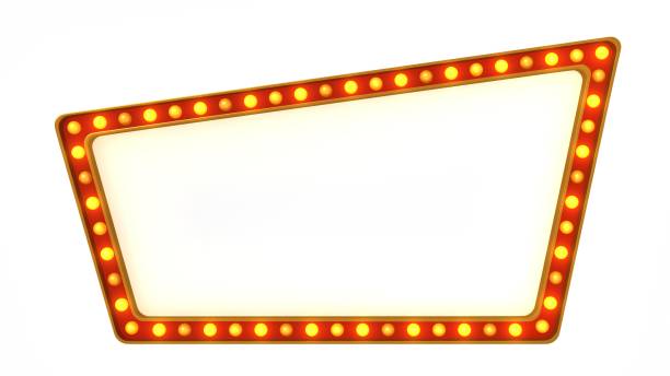 Red marquee gold border light board sign retro on white background. 3d rendering