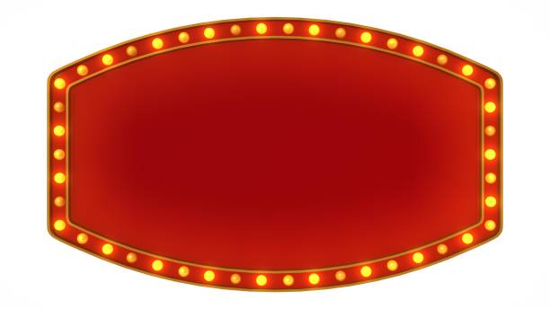 istock Red marquee gold border light board sign retro on white background. 3d rendering 1266122475