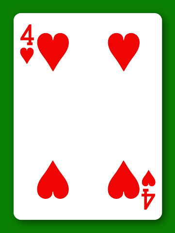 A 4 Four of Hearts playing card with clipping path to remove background and shadow