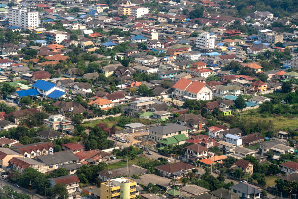 istock Houses in Thailand, a view from airplane window. Architecture background 1266123461
