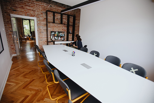 Meeting room space or seminar in the office building,3d rendering