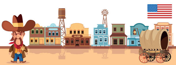 illustrazioni stock, clip art, cartoni animati e icone di tendenza di città occidentale e sceriffo - small town america