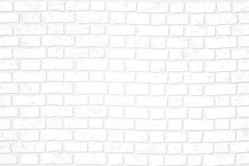 Realistic white brick wall background. Distressed overlay texture of old brickwork, grunge abstract halftone pattern. Texture for template, layout, poster, fabric and different print production.