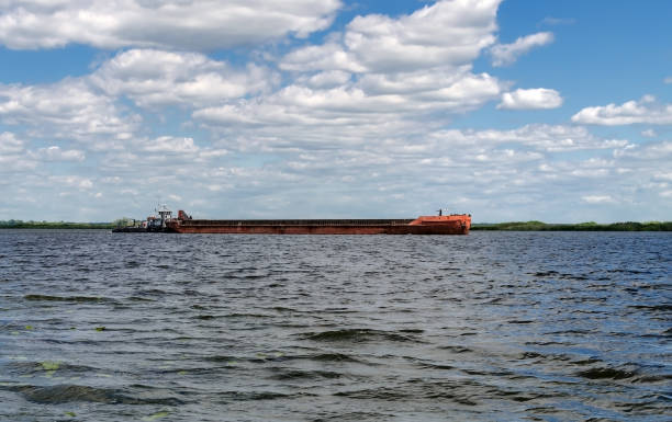 istock large old barge sailing along the Dnieper on a sunny summer day, 1266127556