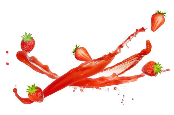 istock strawberry juice wavy splashing on white background 1266127931