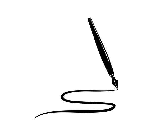ilustrações de stock, clip art, desenhos animados e ícones de fountain pen signature with ink bottle vector template for design inspiration or illustration - pen