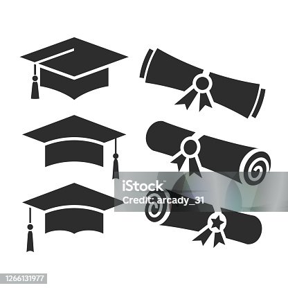 istock Education vector icons, academic hat and graduation diploma 1266131977