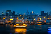 Dubai modern skyline panoramic Deira old town in United Arab Emirates
