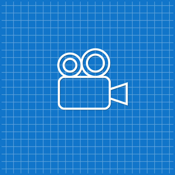 blaues banner mit filmkamera-symbol - kamera film grafiken stock-grafiken, -clipart, -cartoons und -symbole