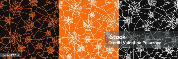 Horror Texture Vector Set Of 3 Seamless Textures With A Web On A Black And Orange Background ...