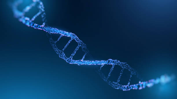 istock DNA research vector background. Futuristic medicine genome helix hologram 1266141577