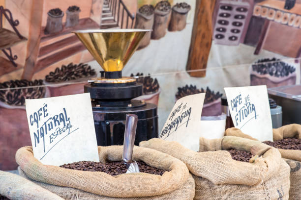 istock Stall of bulk natural coffees in the market 1266146708