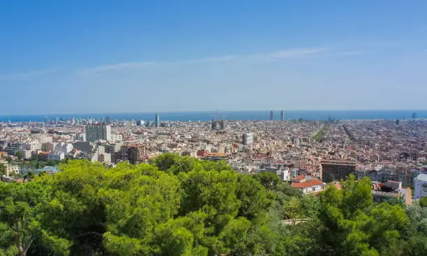 Panoramic view of Barcelona. Beautiful view of Barcelona city in summer day, Spain
