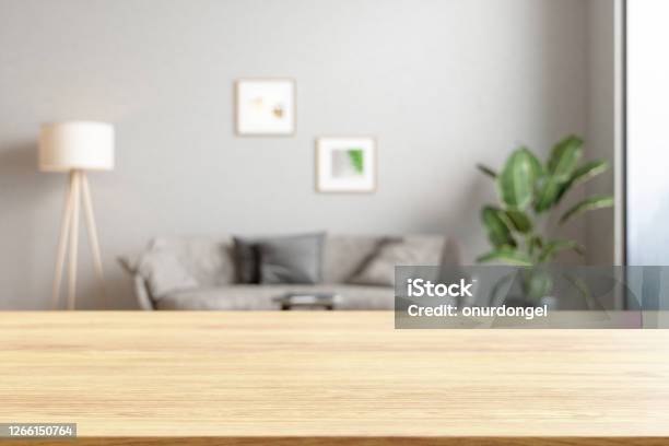 Holzleere Fläche Und Wohnzimmer Als Hintergrund Stockfoto und mehr Bilder von Tisch - Tisch, Bildhintergrund, Wohnzimmer